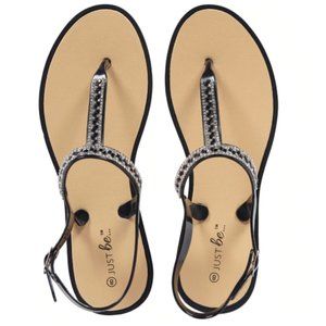 Just Be… Black Jeweled T-Strap Sandals - Size 9